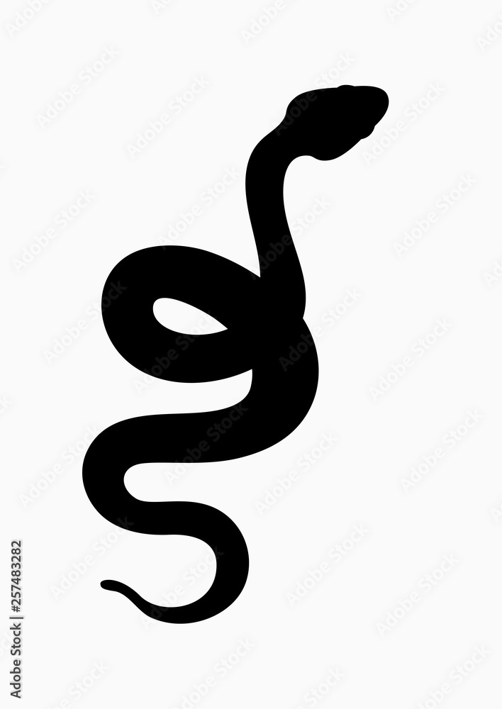 Fototapeta premium Black silhouette snake. Isolated symbol or icon snake on white background. Abstract sign snake. Vector illustration