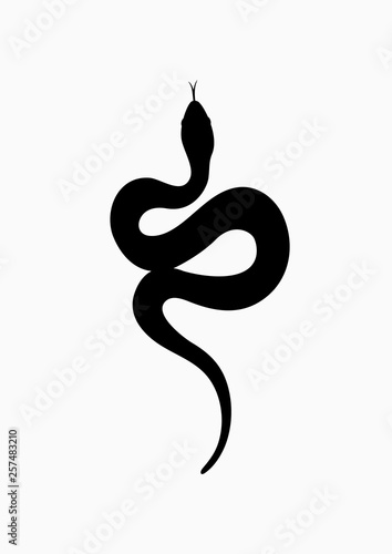 Black silhouette snake. Isolated symbol or icon snake on white background. Abstract sign snake. Vector illustration