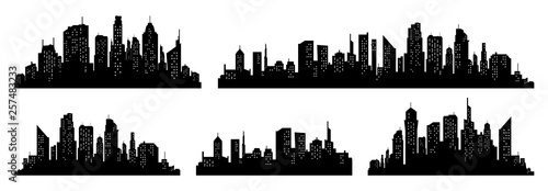 City silhouette vector set. Panorama city background. Skyline urban border collection.