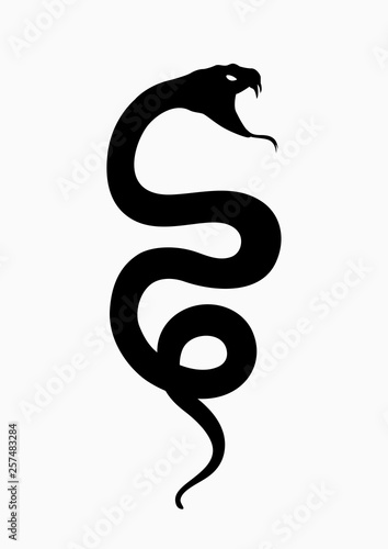 Black silhouette snake. Isolated symbol or icon snake on white background. Abstract sign snake. Vector illustration