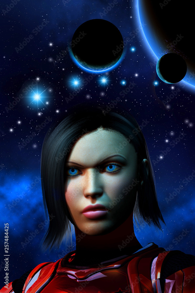 alien planetary system, futuristic woman soldier, 3d illustration alien planetary system, futuristic woman soldier, 3d illustration