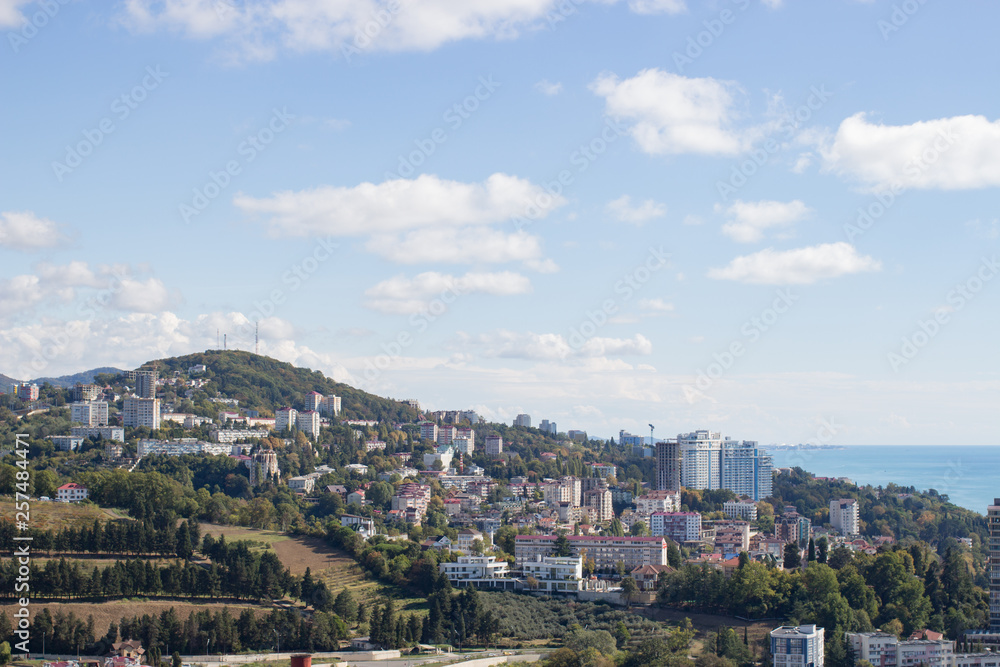 Fototapeta premium Panorama of the city by the sea in summer