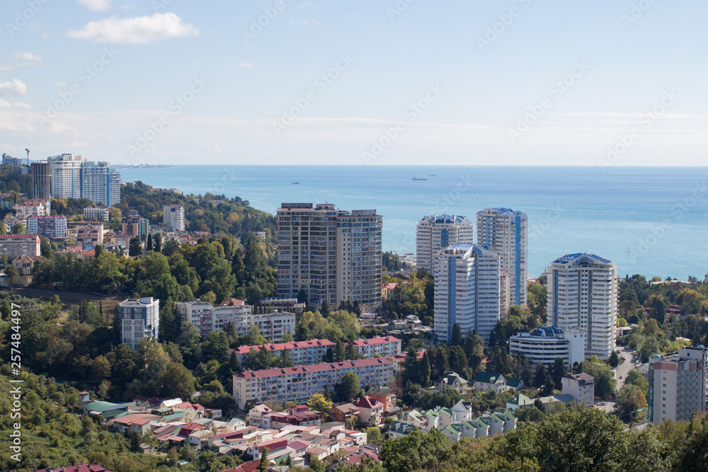 Panorama of the city by the sea in summer