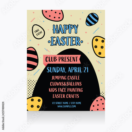 Easter egg hunt invitation template. Vector illustration.