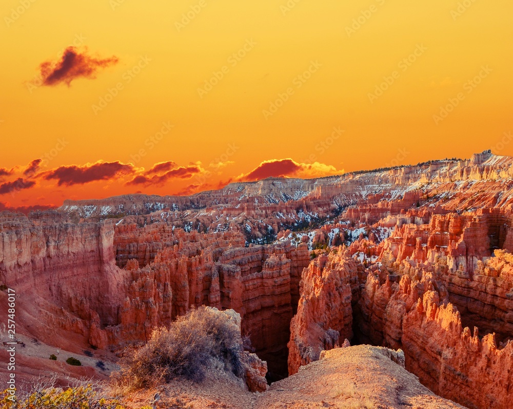 Bryce Canyon National Park during Sunrise glowing in golden hour