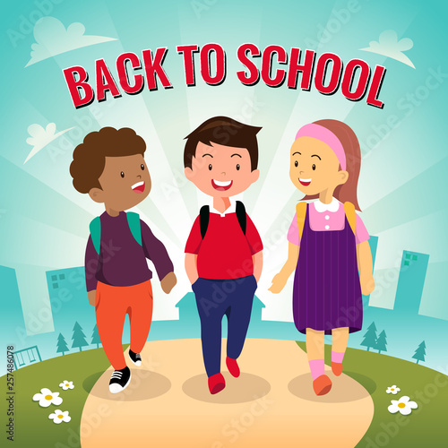 Illustration of students going to school together