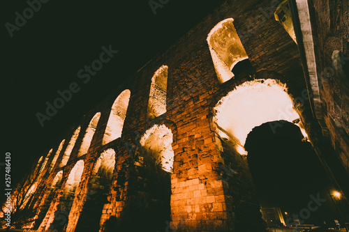 Photography aqueduct of valens in istanbul at night.