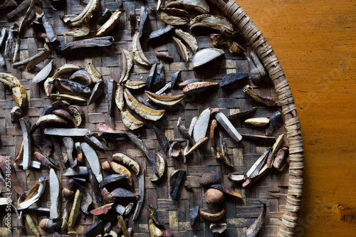 Wild mushrooms dry in Khumjung, Nepal in the Everest Region. photo