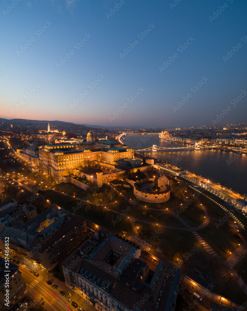Budapest at night with Buda Castle Royal Palace
