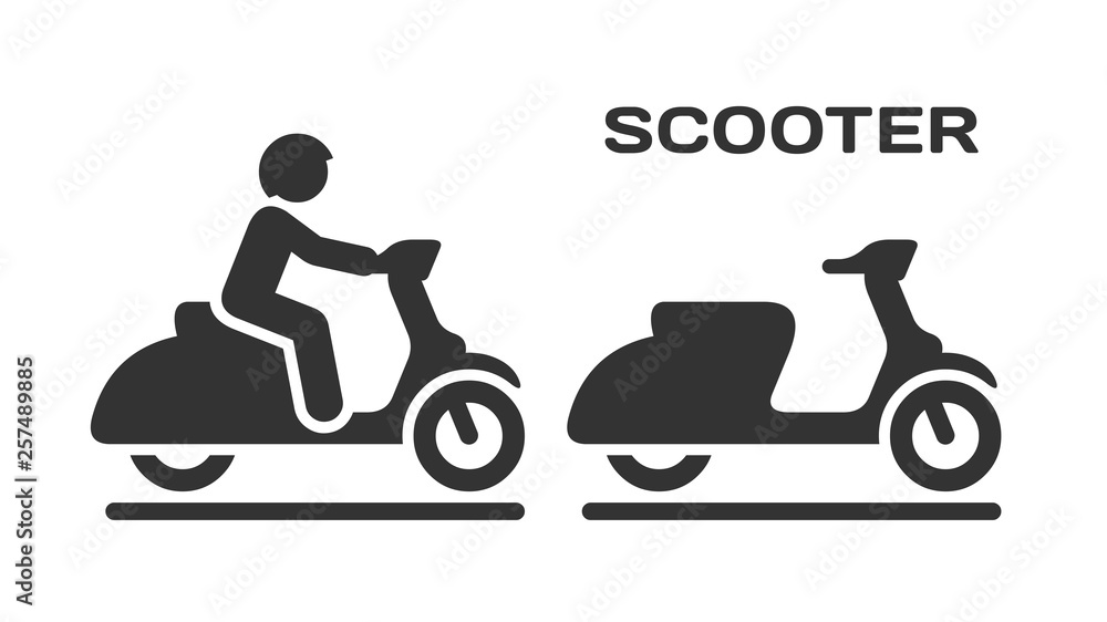 Scooter Rider Logo Vector isolated scooter icon. Motorcycle with rider on road silhouette ...