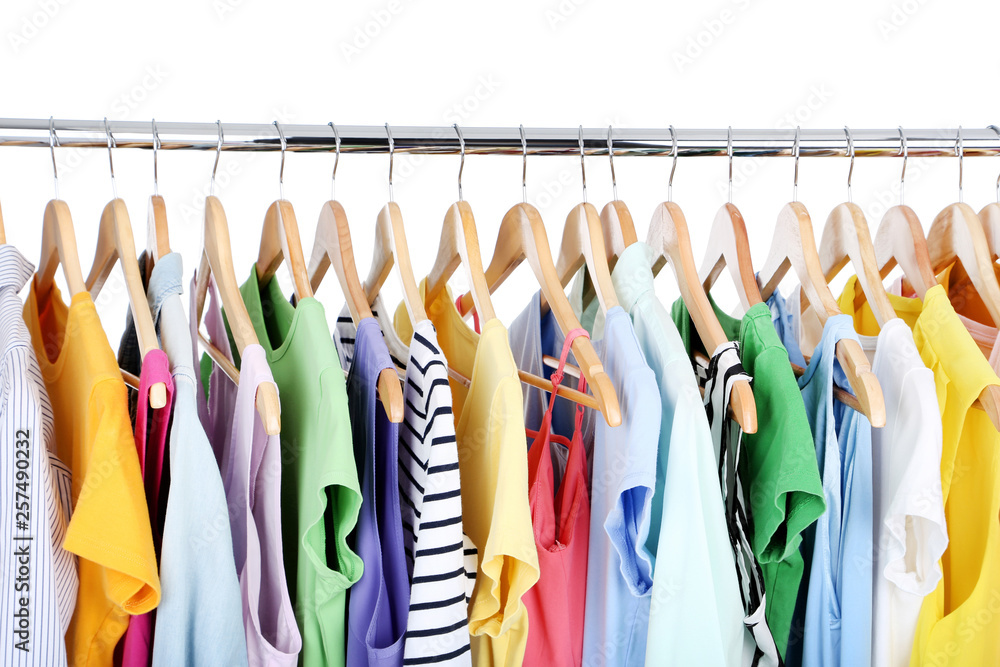 Fashion clothes hanging on wooden hanger Fashion clothes hanging on wooden hanger