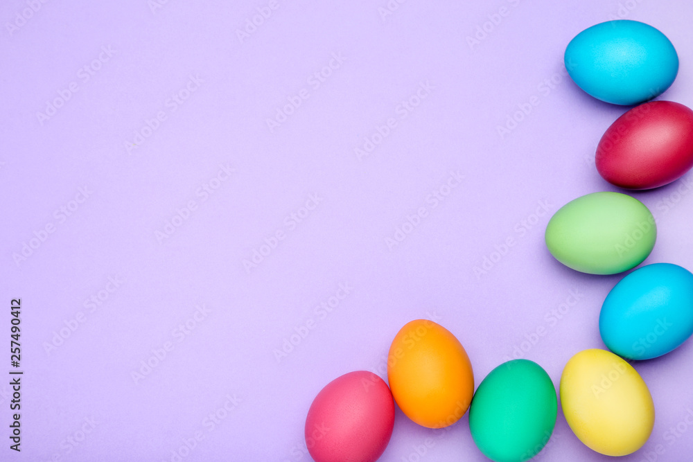Colorful easter eggs on purple background Colorful easter eggs on purple background