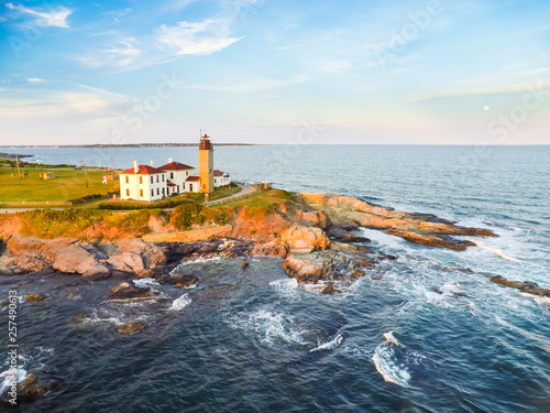 Aerial view of lighthouse at moonrise photo