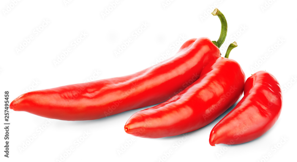Three red sweet pepper isolated on white background. Three red sweet pepper isolated on white background.
