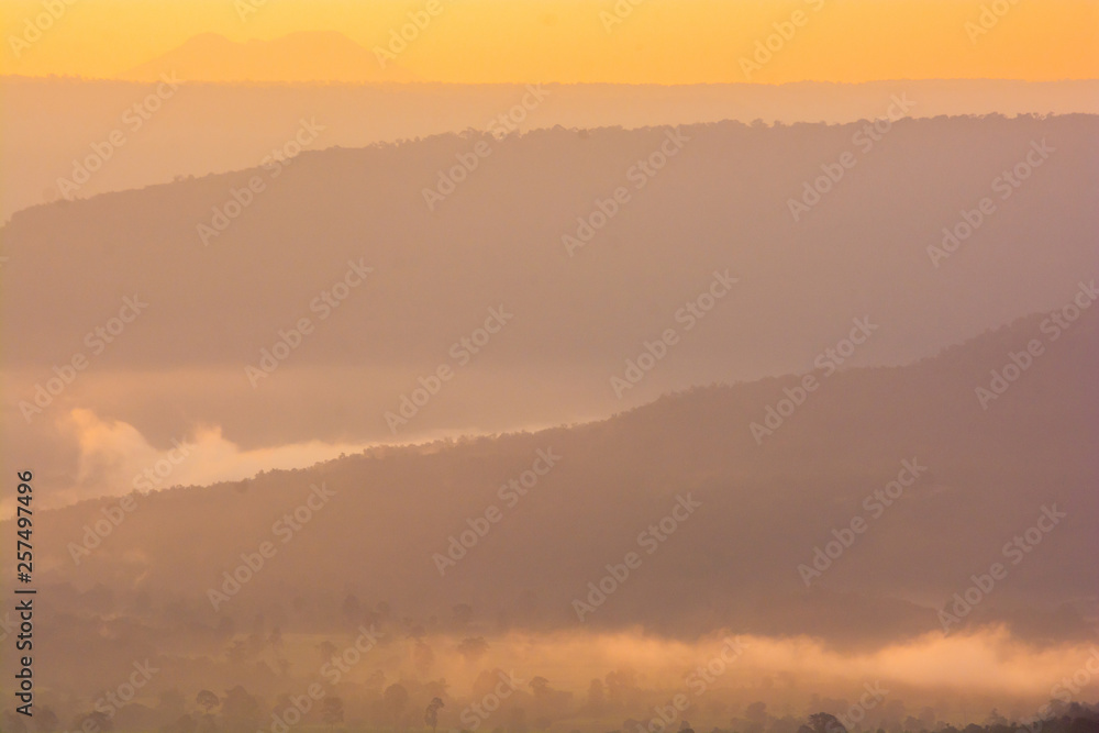 scenery during sunrise time with mountain and savannah field