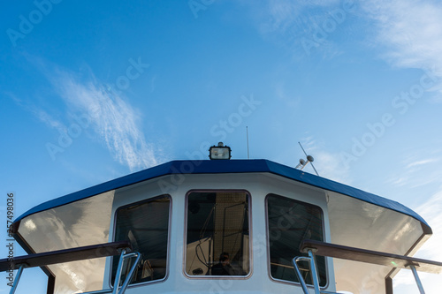 Cabin of a boat with blue sky background