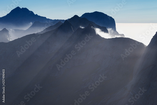 VIew across rugged mountain peaks from the summit of Branntuva; Moskenesoy; Lofoten Islands; Norway photo