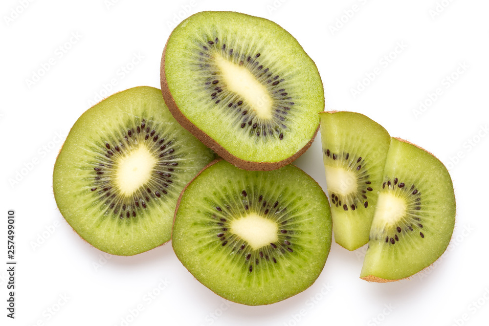 Fototapeta premium Kiwi fruit slices on white background.