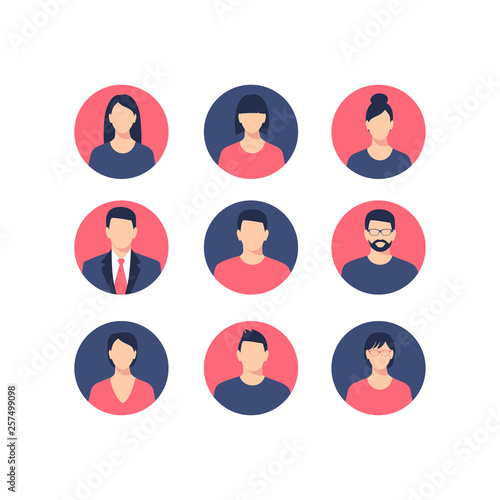 Avatar profile icon set including male and female.