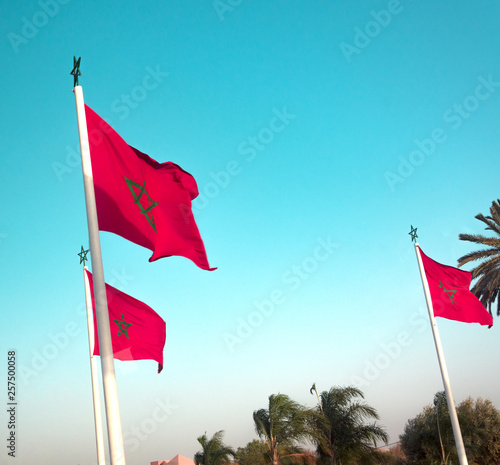 morocco flags on blue sky background