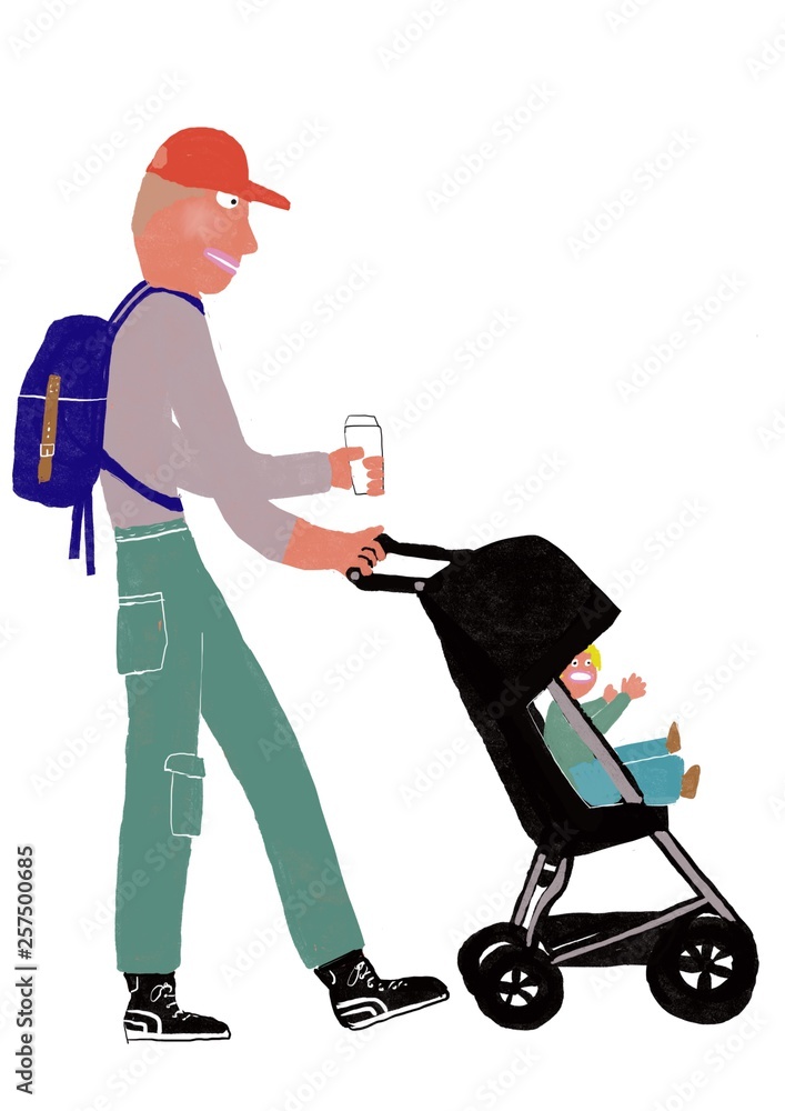 Dad pushing a pram Dad pushing a pram