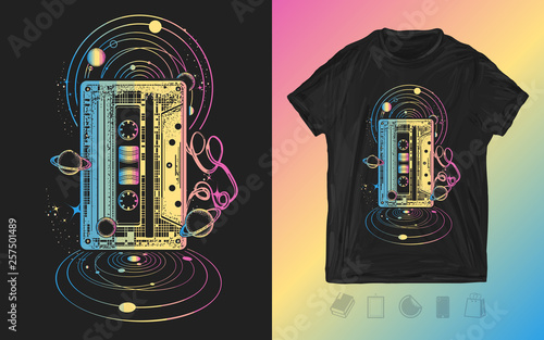 Audio type in universe. Print for t-shirts and another, trendy apparel design