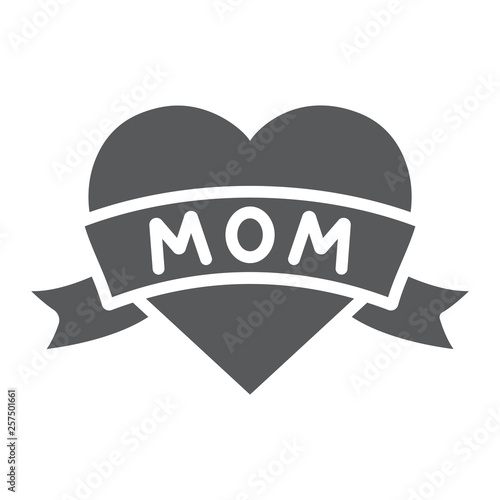 Heart with mom inscription glyph icon, love and mother, love mom tatoo sign, vector graphics, a solid pattern on a white background.
