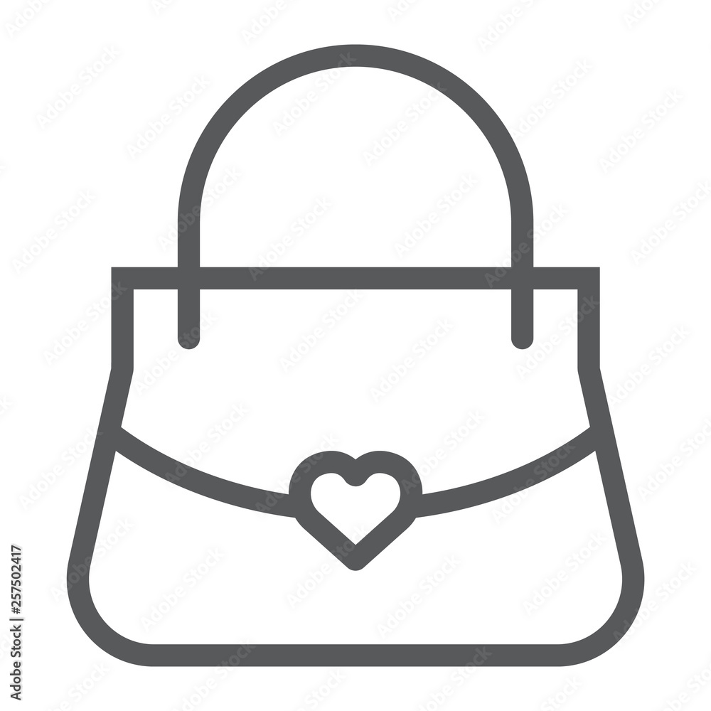 Women bag line icon, girl and purse, handbag sign, vector graphics, a linear pattern on a white background. Women bag line icon, girl and purse, handbag sign, vector graphics, a linear pattern on a white background.