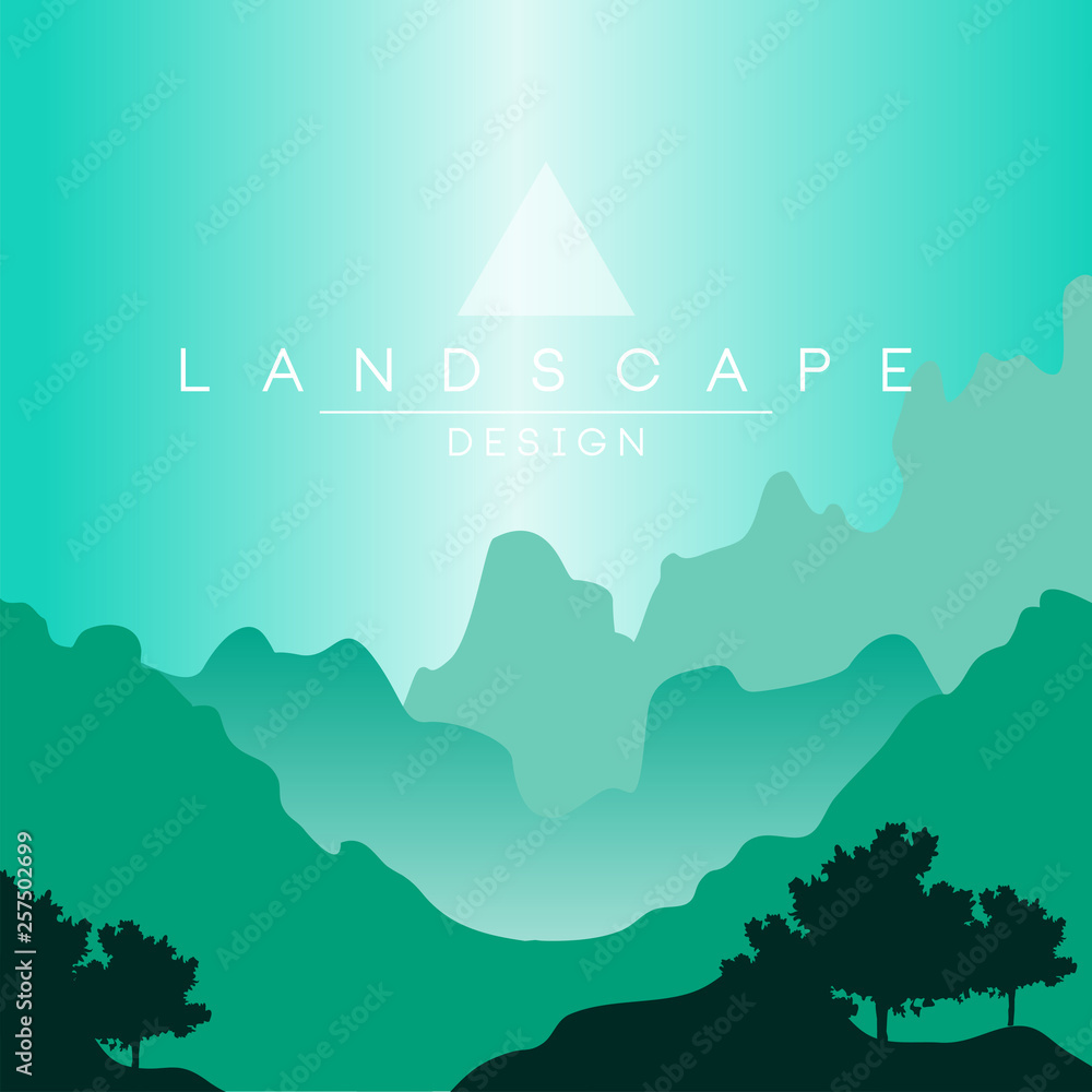 Beautiful peaceful mountainous terrain at day time, nature background for banner, flyer, poster and cover, vector ilustration