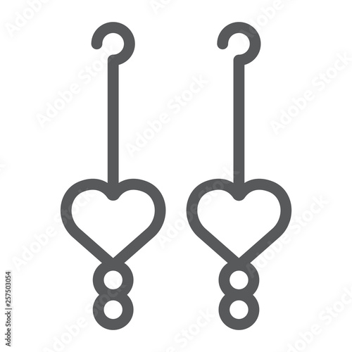 Heart earrings line icon, love and jewelry, jewel sign, vector graphics, a linear pattern on a white background.