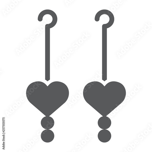 Heart earrings glyph icon, love and jewelry, jewel sign, vector graphics, a solid pattern on a white background.