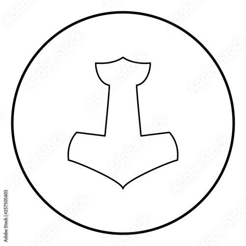 Thor's hammer Mjolnir icon outline black color vector in circle round illustration flat style image