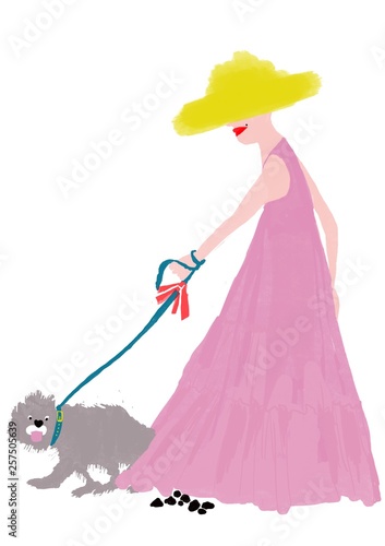 woman walking  dog