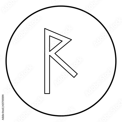 Raido rune raid symbol road icon outline black color vector in circle round illustration flat style image