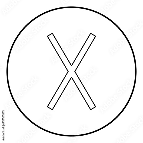 Gebo rune Gift talent sign icon outline black color vector in circle round illustration flat style image