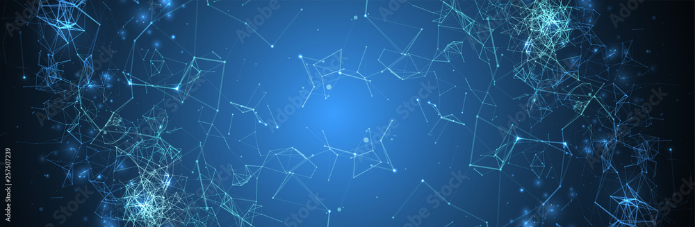 Abstract polygonal vector background with connecting dots and lines. Digital data visualization.