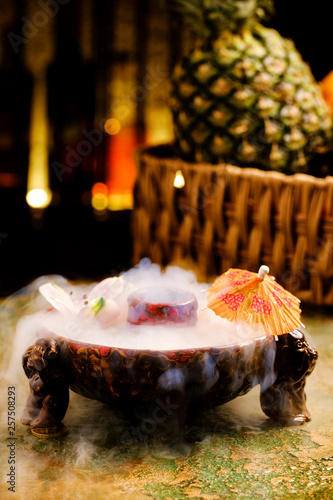 Fresh tropical cocktail with fruit. Alcoholic  non-alcoholic drink-beverage at the bar