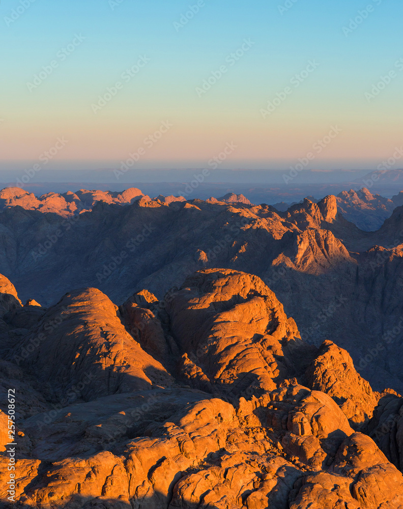 Amazing Sunrise at Sinai Mountain, Beautiful dawn in Egypt, Beautiful view from the mountain	