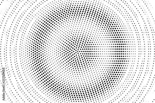 Black and white halftone vector background. Uneven dot gradient. Rough dotwork surface. Round dotted halftone