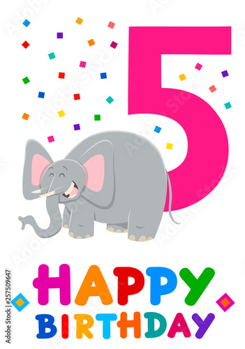 fifth birthday cartoon greeting card design