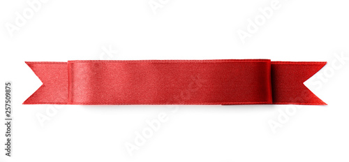 Beautiful satin ribbon on white background. Mockup for design photo