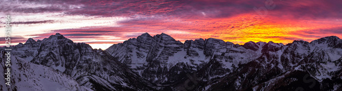 Scenic panorama of Maroon Bells at moody dusk, Aspen, Colorado, USA