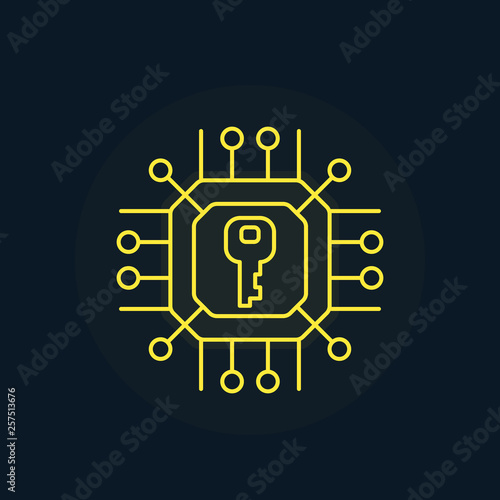 Encryption, cryptography, data security vector line icon