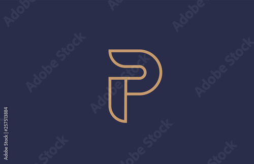 brown blue line alphabet letter P logo company icon design