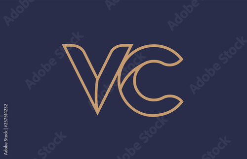 brown blue line alphabet letter VC V C logo combination company icon design