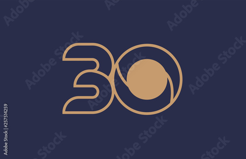 brown blue line number 30 logo company icon design
