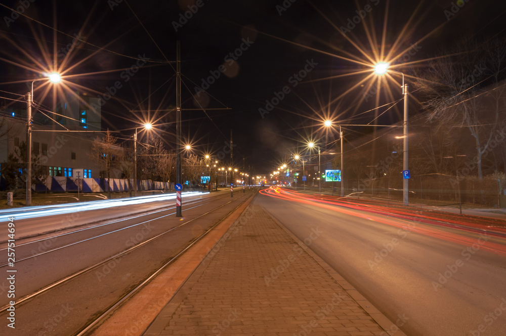 Light trails in the city at night. Long exposure.