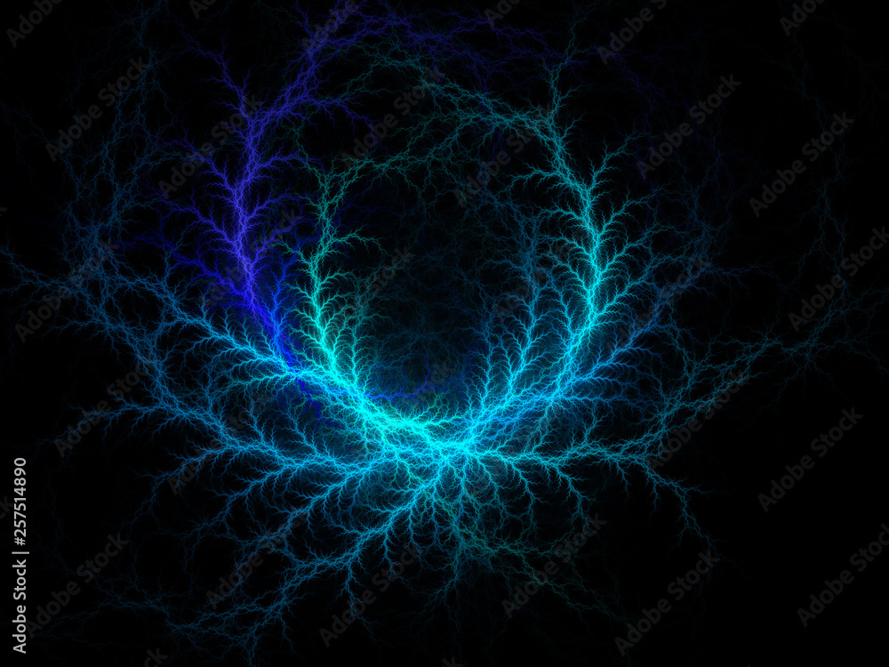 Blue lightning model 9. Abstract fractal design. Isolated on black background. Blue lightning model 9. Abstract fractal design. Isolated on black background.