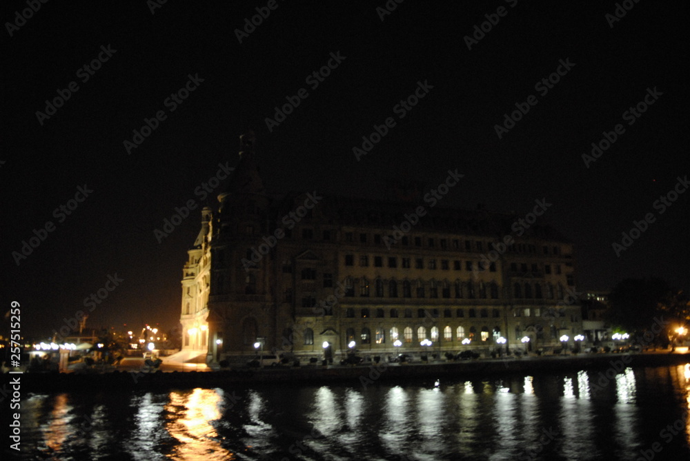 Haydarpasa train station in the evening,  It was built as the starting station of the Baghdad-Istanbul train route. It was built in 1908