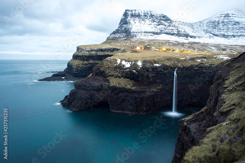 Landscape with Mulafossur Waterfall, Faroe Islands 